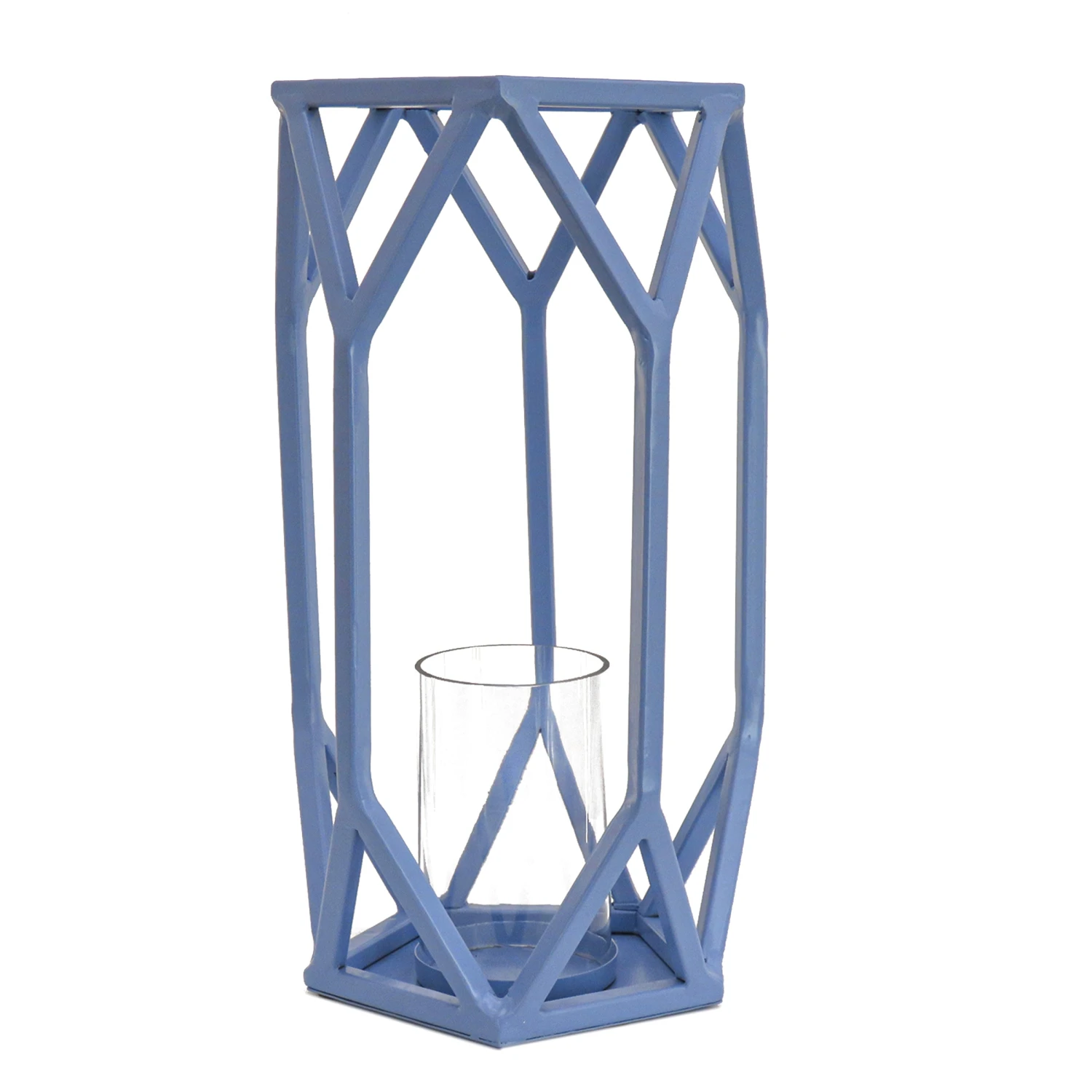 National Tree Company National Outdoor Living Lantern Candleholder, Ice Melt Blue, Modern Design And Finish, Includes Glass Chimney, 14 Inches