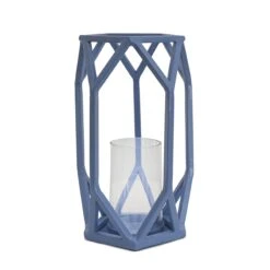 National Tree Company National Outdoor Living Lantern Candleholder, Ice Melt Blue, Modern Design And Finish, Includes Glass Chimney, 11 Inches