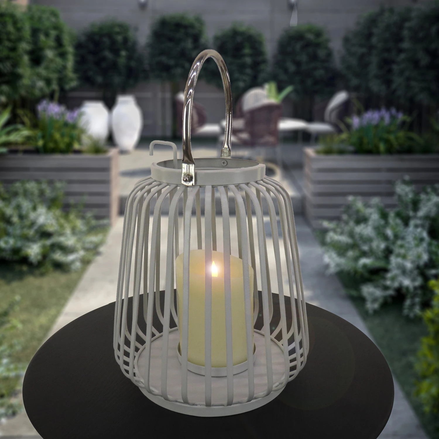 National Tree Company National Outdoor Living Lantern Candleholder, Metal, Glacier Gray, Modern Design And Finish, Includes Metal Handle13 Inches - Image 2