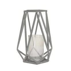 National Tree Company National Outdoor Living Lantern Candleholder, Glacier Gray, Modern Design And Finish, Includes Glass Chimney, 10 Inches