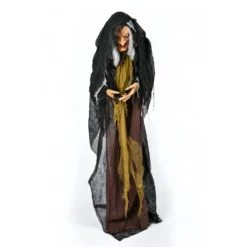 National Tree Company Halloween Pre Lit Animated Scary Old Witch, Brown, Sound Activated, LED Lights, Battery Operated, 63 Inches