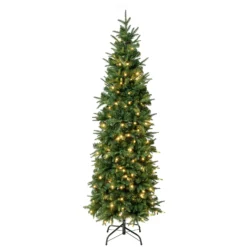 National Tree Company First Traditions Pre-Lit Duxbury Slim Christmas Tree With Hinged Branches, Warm White LED Lights, Plug In, 6 Ft