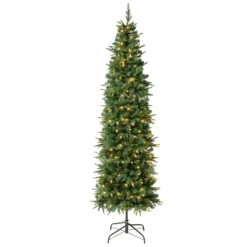 National Tree Company First Traditions Pre-Lit Duxbury Slim Christmas Tree With Hinged Branches, Warm White LED Lights, Plug In, 7.5 Ft