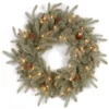 National Tree Company Pre-Lit Artificial 'Feel Real' Christmas Wreath, Green, Frosted Arctic Spruce, White Lights, Decorated With Pine Cones, Christmas Collection, 24 Inches