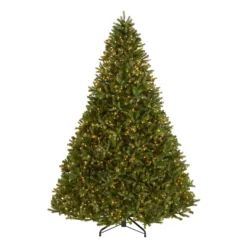 National Tree Company Pre-Lit Medium Artificial Christmas Tree, Green, Jersey Fraser Fir, 'Feel Real', White Lights, Includes Stand, 9 Feet
