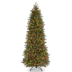 National Tree Company Pre-Lit Slim Artificial Christmas Tree, Green, Jersey Fraser Fir, Multi-Color Lights, Includes Stand, 6.5 Feet