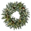 National Tree Company Pre-Lit Artificial Christmas Wreath, Green, Snowy Morgan Spruce, White Lights, Decorated With Pine Cones And Frosted Branches, Christmas Collection, 30 Inches