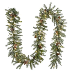 National Tree Company Pre-Lit Artificial Christmas Garland, Green, Morgan Spruce, White Lights, Decorated With Pine Cones, Snowy Branches, Plug In, Christmas Collection, 9 Feet