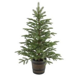 National Tree Company Artificial Entrance Christmas Tree, Norwegian Spruce, Green, White Lights, Includes Barrel Base, 4 Feet