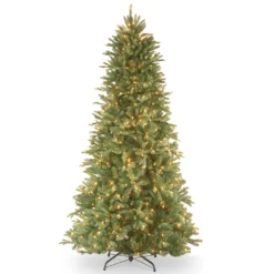 National Tree Company Pre-Lit 'Feel Real' Artificial Slim Christmas Tree, Green, Tiffany Fir, White Lights, Includes Stand, 7 Feet