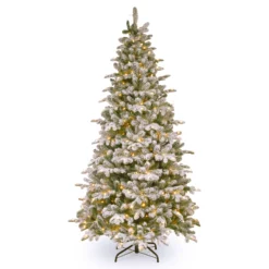 National Tree Company Pre-Lit 'Feel Real' Artificial Christmas Tree, Everest Fir, Green, White Lights, Includes Stand, 6.5 Feet