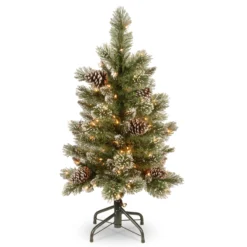 National Tree Company Pre-Lit Artificial Christmas Tree, Glittering Pine Pencil Slim With Clear Lights, Plug In, 3 Ft