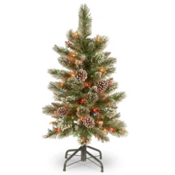 National Tree Company Pre-Lit Artificial Christmas Tree, Glittering Pine Pencil Slim With Multicolor Lights, Plug In, 3 Ft