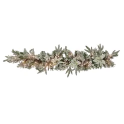 National Tree Company Pre Lit Artificial Garland, Colonial, Green, Frosted, Decorated With White Berry Clusters, Magnolia Flower Blooms, Warm White LED Lights, Battery Powered, Christmas Collection, 4 Feet