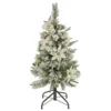 National Tree Company Artificial Frosted Colonial Pencil Slim Hinged Christmas Tree With Berries And Poinsettia Flowers, Pre-Lit With Clear Incandescent Lights, Plug In, 3 Ft