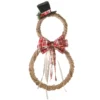 National Tree Company Jute Snowman Holiday Christmas Wall Decor, Rustic, With Red Plaid Ribbons And Beaded Cords, 18 In