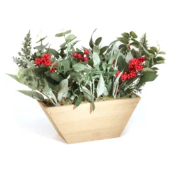 National Tree Company Christmas Eucalyptus And Berry Arrangement With Wood Box Base, 22 In