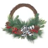 National Tree Company Artificial Christmas Mixed Pine And Berries Wreath, Decorated With Red Berries, Pinecones, And Black & White Plaid Bow, Bristle Branch Tips, 24 In