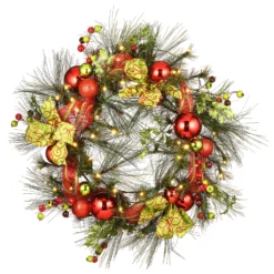 National Tree Company Artificial Christmas Wreath, Green, Bristle Berry, Decorated With Ball Ornaments, Bows, Berry Clusters, Christmas Collection, 30 Inches