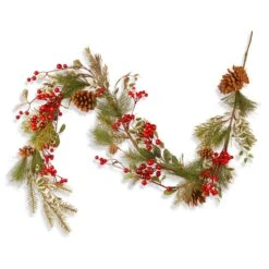 National Tree Company Artificial Christmas Garland, Green, Evergreen, Decorated With Pine Cones, Berry Clusters, Frosted Branches, Christmas Collection, 5 Feet