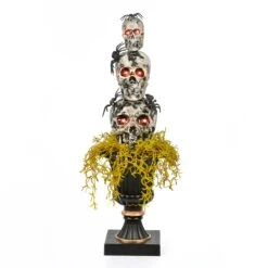 National Tree Company Halloween Tabletop Decoration, Black, Skull Tower, Decorated With Spiders, Includes Black Urn, 32 Inches