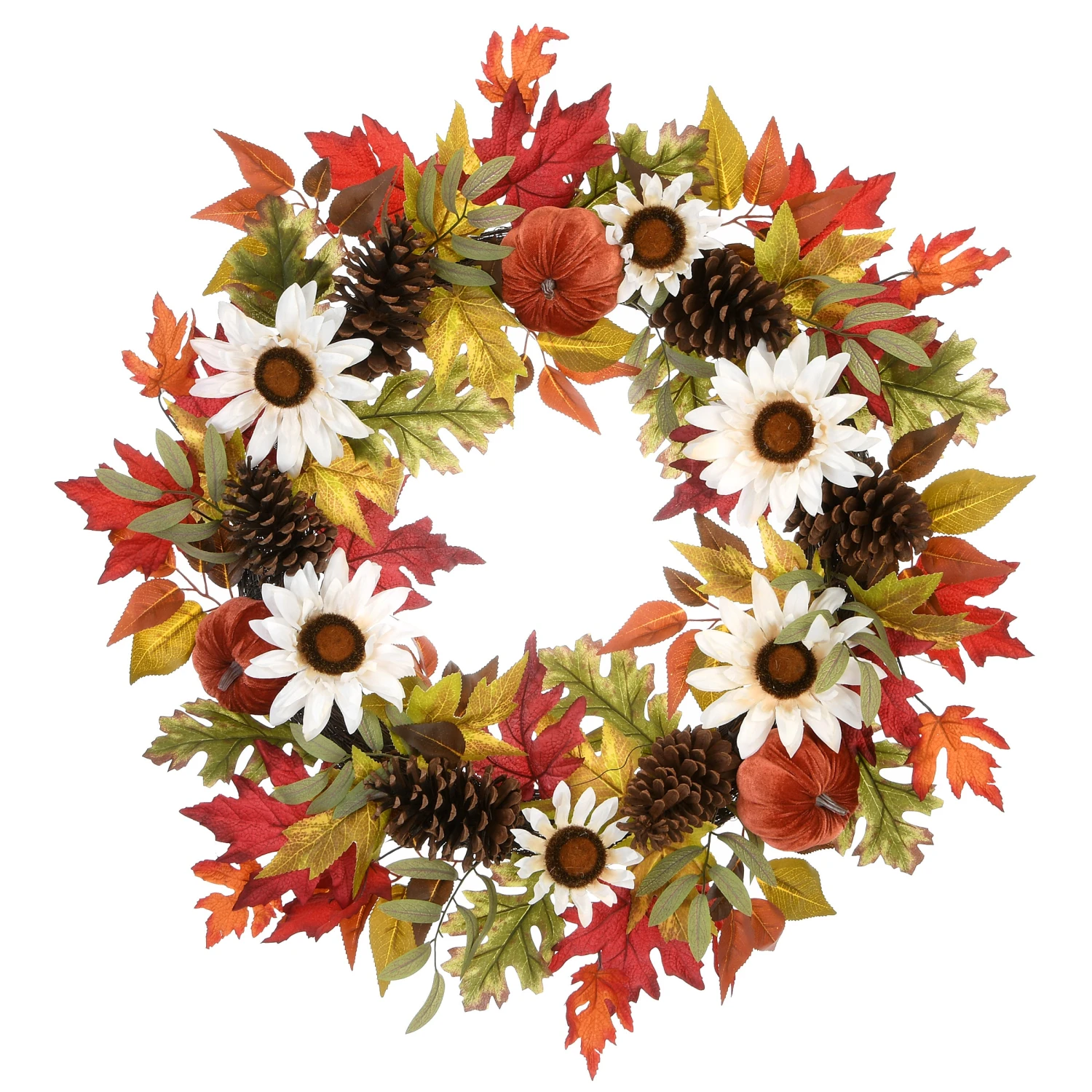 National Tree Company Artificial Autumn Wreath, Decorated With Pumpkin Gourds, Pine Cones, Maple Leaves, Sunflower Blooms, Autumn Collection, 32 Inches