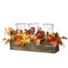 National Tree Company Artificial Autumn Centerpiece, Decorated With Maple Leaves, Pomegranates, Pine Cones, Holds Three Candles, Autumn Collection, 24 Inches