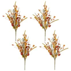 National Tree Company Artificial Autumn Bouquet, Set Of Four, Decorated With Wildflowers, Seed Stalks, Fronds, Assorted Leaves, Autumn Collection, 22 Inches