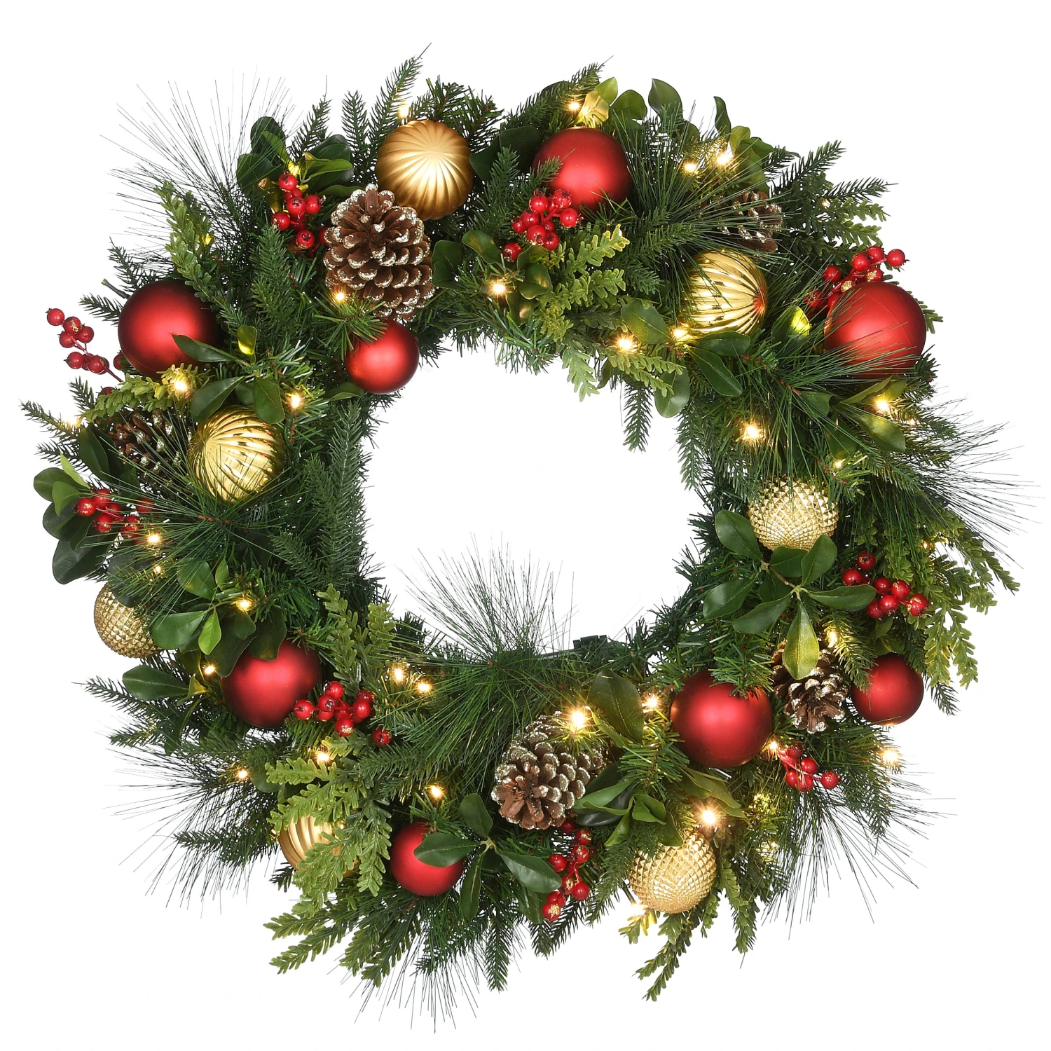 National Tree Company, Pre-Lit Artificial Christmas Wreath, Decorated Rural Homestead, With Warm White LED Lights, Battery Powered, 28 In