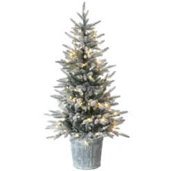 National Tree Company Pre-Lit Artificial Christmas Entrance Tree, Snowy Alpine Fir, With Warm White LED Lights, Plug In, 4.5 Ft