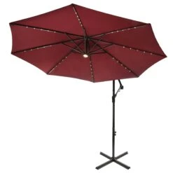 National Tree Company 10 Ft. Cantilever Umbrella With Solar Power LED Lights, Red