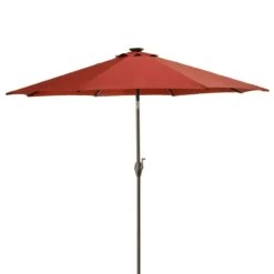 National Tree Company 9 Ft. Umbrella With Solar Power LED Lights, Red