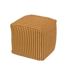 National Tree Company 16" Hand Woven Pouf Ottoman, Papaya