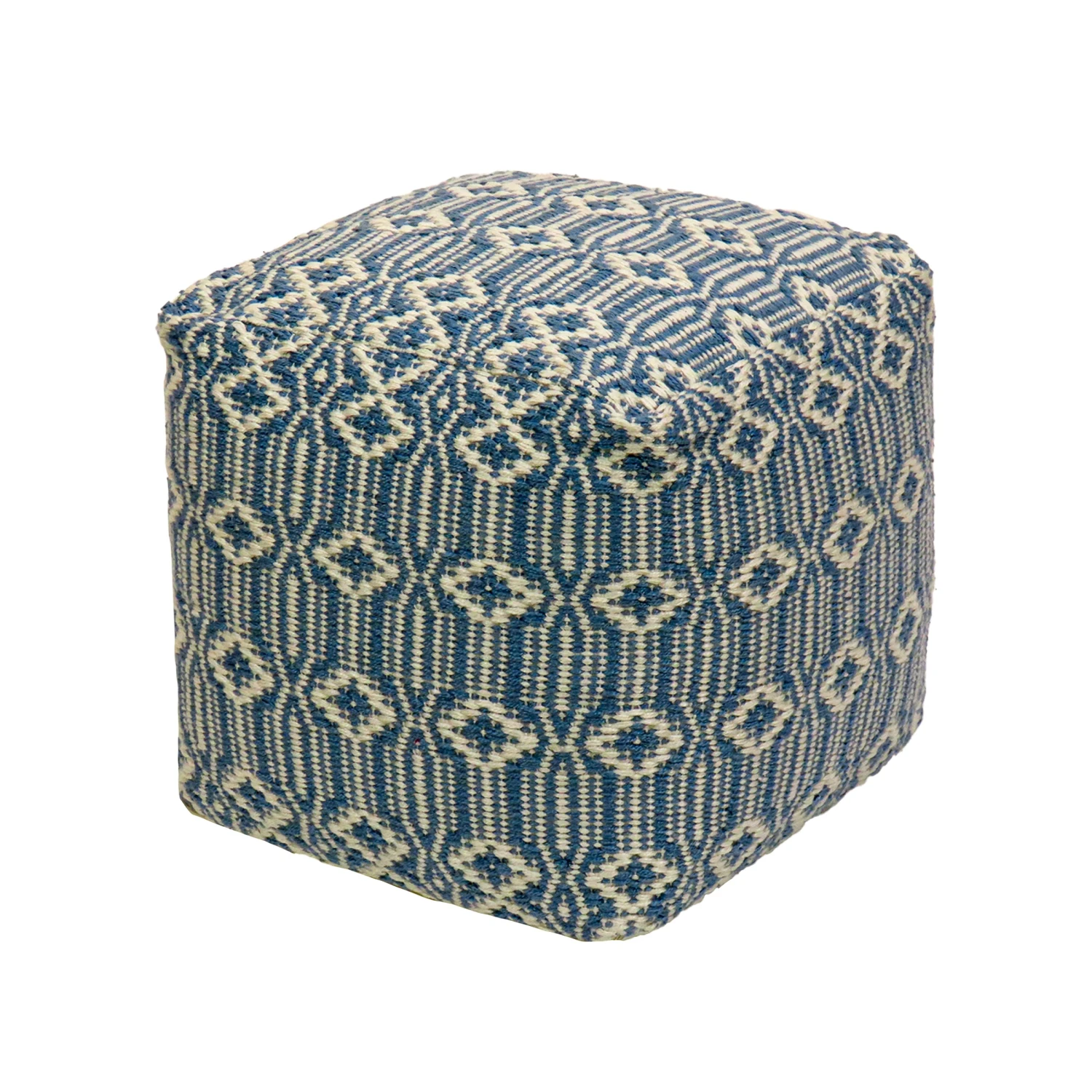 National Tree Company 16" Hand Woven Pouf Ottoman, Dusty Blue