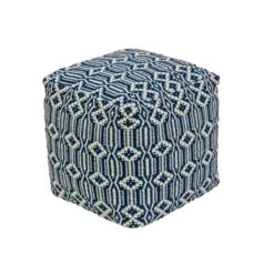 National Tree Company 16" Hand Woven Pouf Ottoman, Navy Blue