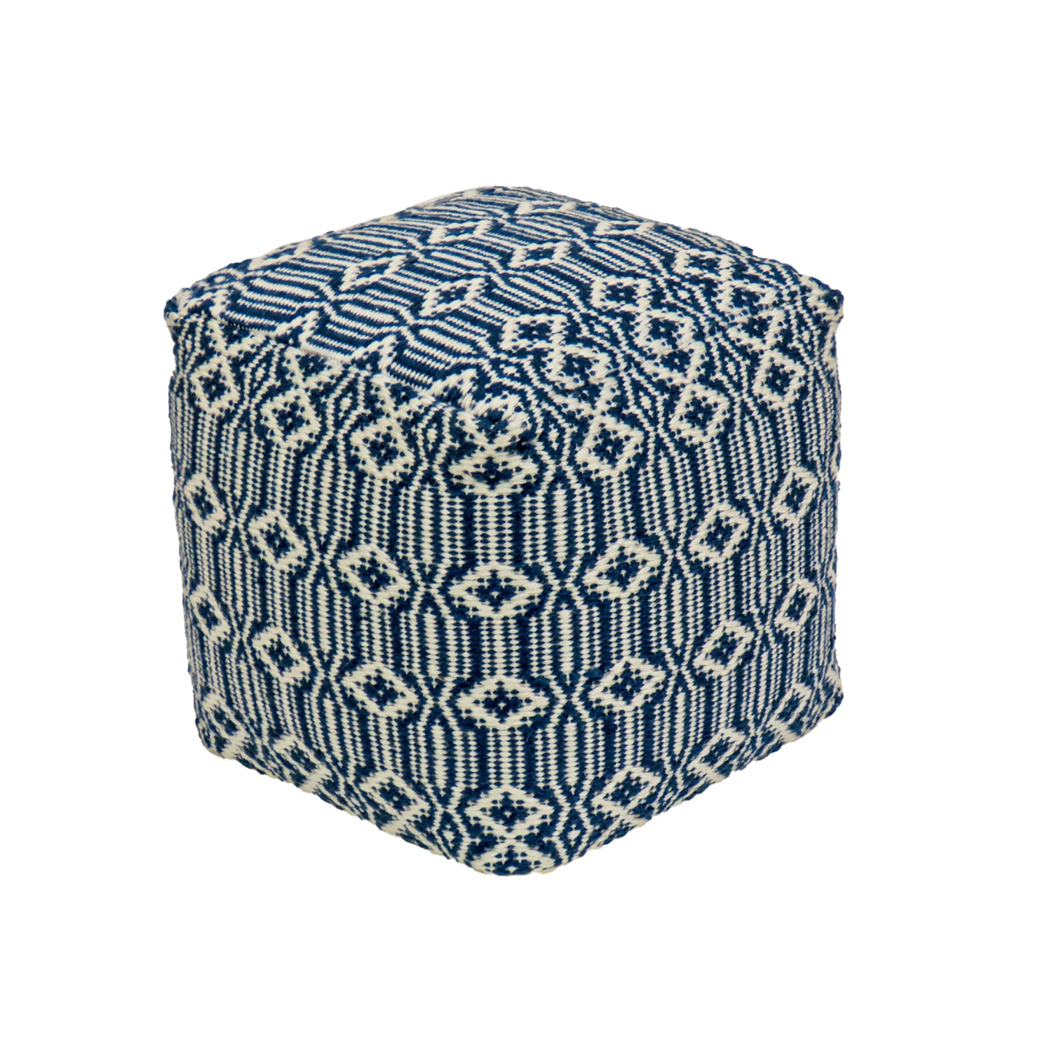 National Tree Company 16" Hand Woven Pouf Ottoman, Navy Blue