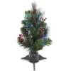 National Tree Company Artificial Mini Christmas Tree, Green, Crestwood Spruce, Fiber Optic, Decorated With Pine Cones, Berry Clusters, Frosted Branches, Includes Stand, 18 Inches
