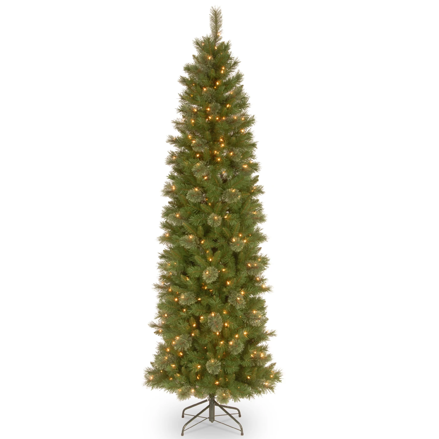 National Tree Company Pre-Lit Artificial Slim Christmas Tree, Tacoma Pine, Green, White Lights, Includes Stand, 6.5 Feet