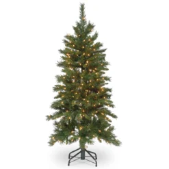 National Tree Company Pre-Lit Artificial Slim Christmas Tree, Green, Tiffany Fir, White Lights, Includes Stand, 4.5 Feet