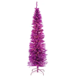 National Tree Company Pre-Lit Artificial Christmas Tree, Pink Tinsel, White Lights, Includes Stand, 7 Feet