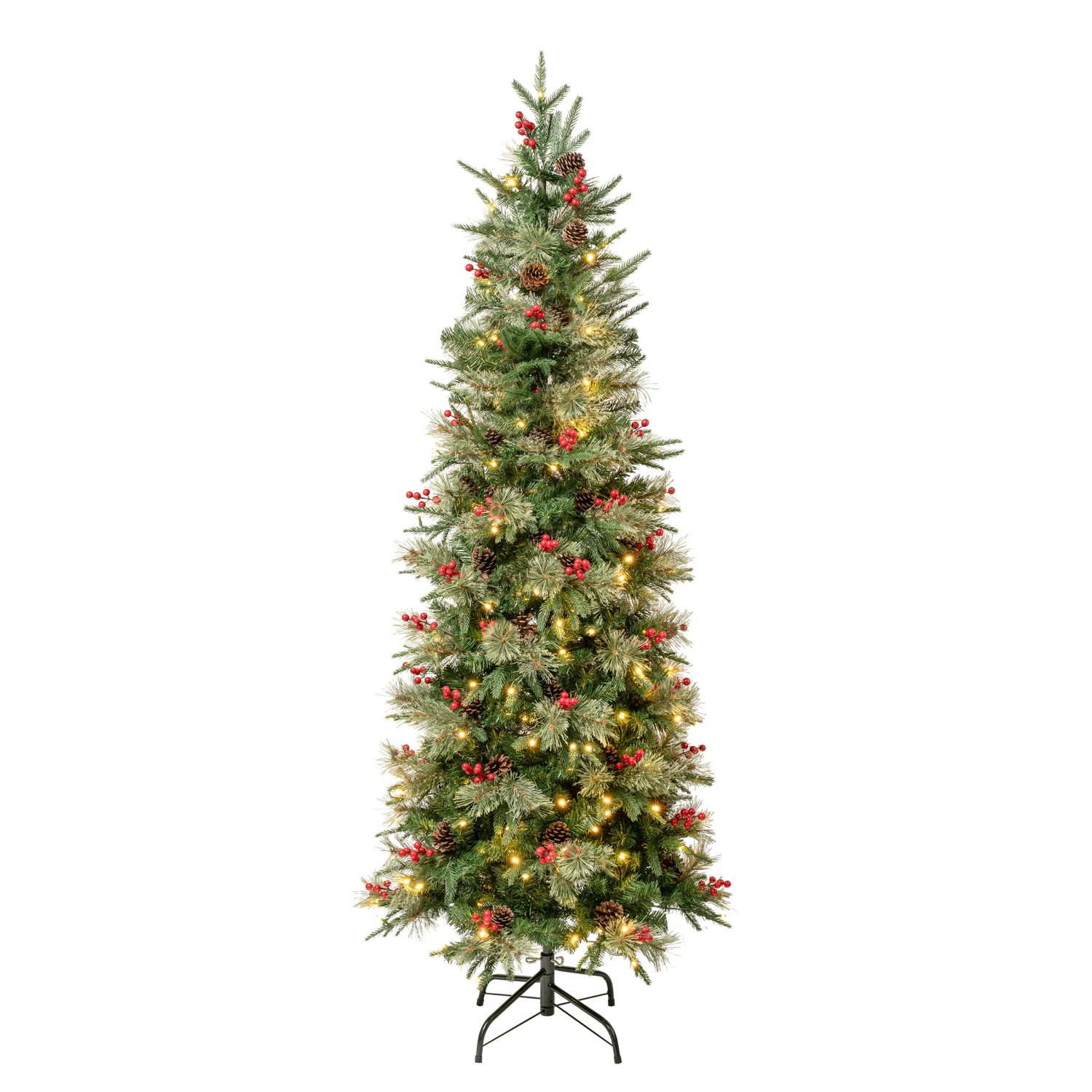 National Tree Company First Traditions Pre-Lit Virginia Blue Pine Slim Christmas Tree With Hinged Branches, Warm White LED Lights, Plug In, 6 Ft