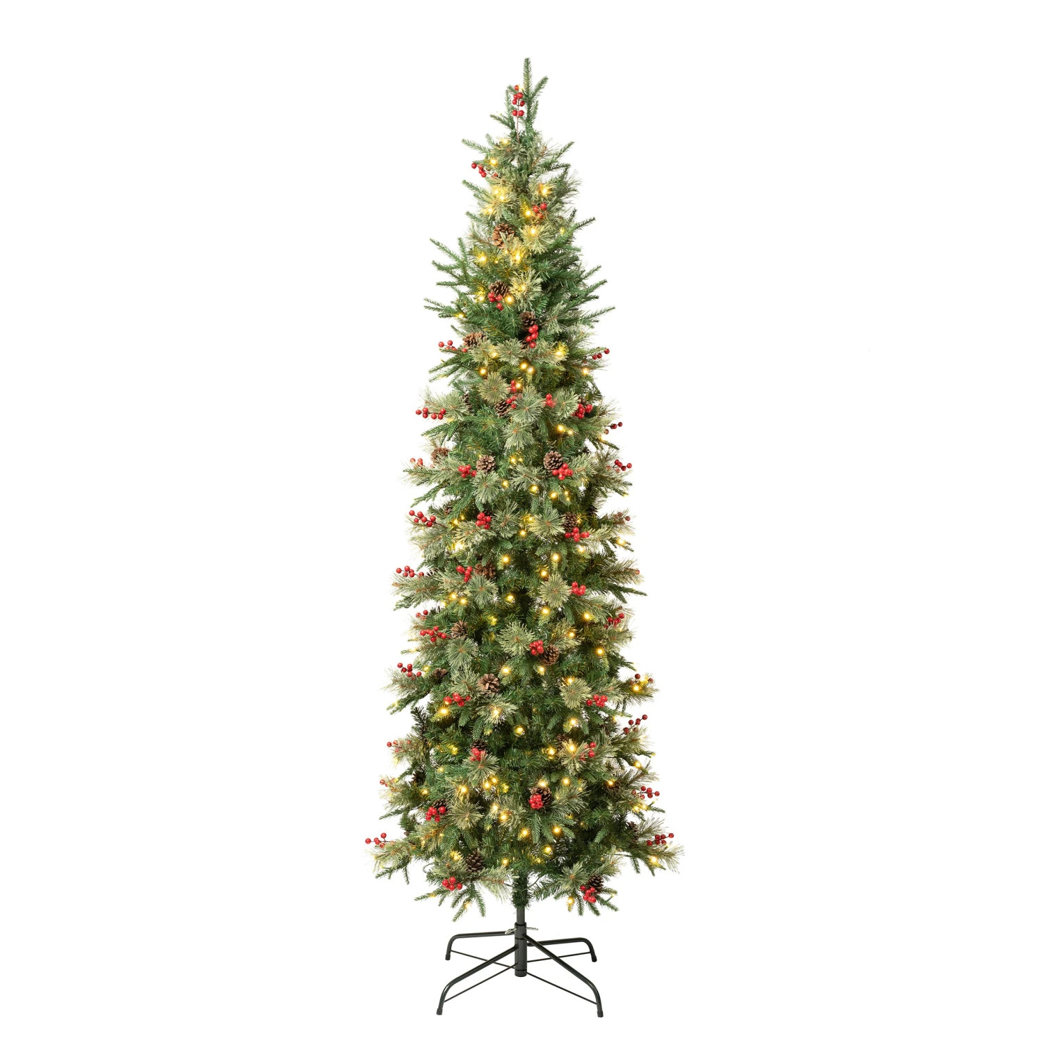 National Tree Company First Traditions Pre-Lit Virginia Blue Pine Slim Christmas Tree With Hinged Branches, Warm White LED Lights, Plug In, 7.5 Ft