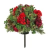 National Tree Company Pre Lit Artificial Urn Filler, Vienna Waltz, Decorated With Red Flower Blooms, Red Berry Clusters, Pine Cones, Warm White LED Lights, Battery Powered, Christmas Collection, 28 Inches